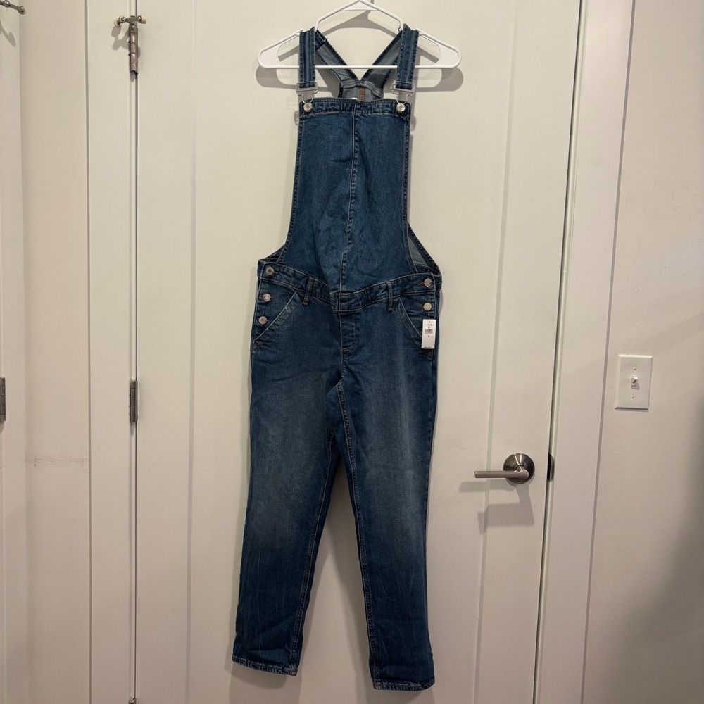 GAP Women Blue Denim Overalls Medium Wash Straight Leg Dungarees Size S 337597